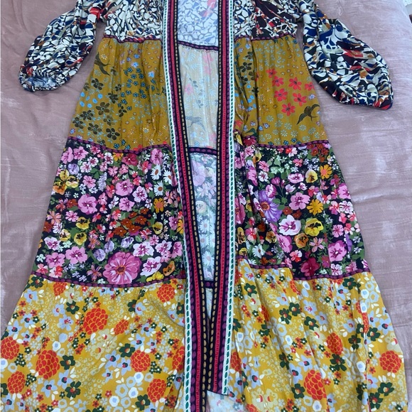 Anthropologie Colorful Floral Patchwork Tiered Kimono - Picture 4 of 11